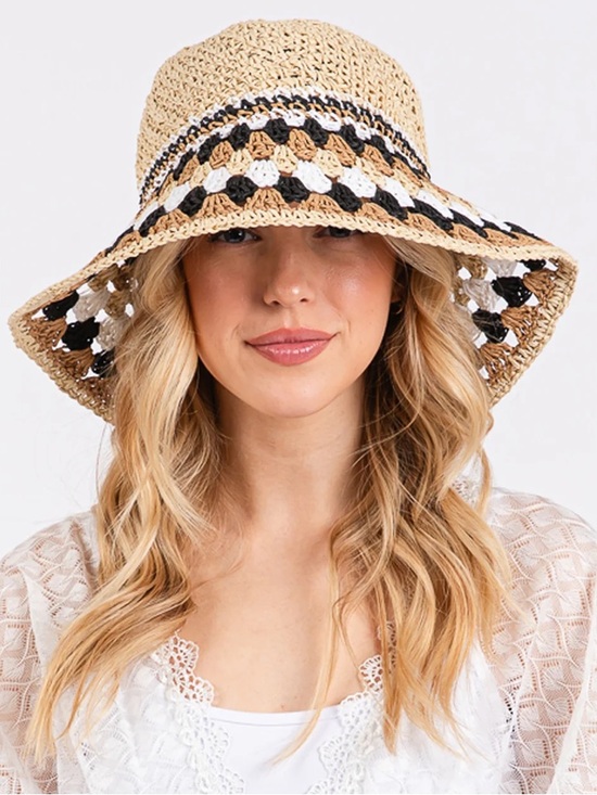 NEW BOHO PATTERNED STRAW BUCKET SUN HAT main image 4